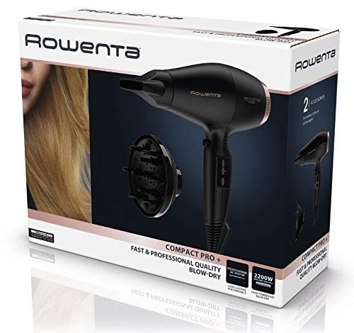 Rowenta Compact Pro+ CV6930 Secador de pelo profesional 2200 W, con motor AC duradero, formato compacto, golpe aire frío, rendimiento rápido y eficiente, boquilla concentradora alta precisión de 9 mm