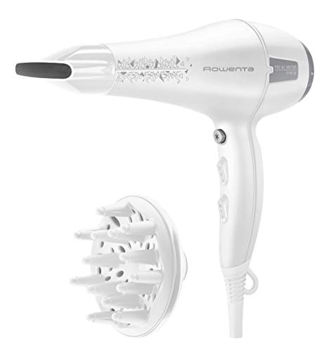 Rowenta CV7825F0 Blanco - Secador de pelo AC, Potencia 2100W, motor categoría profesional AC, 6 ajustes velocidad/temperatura, cable 1,8 m, boquilla 9 mm, aire 100 km/h