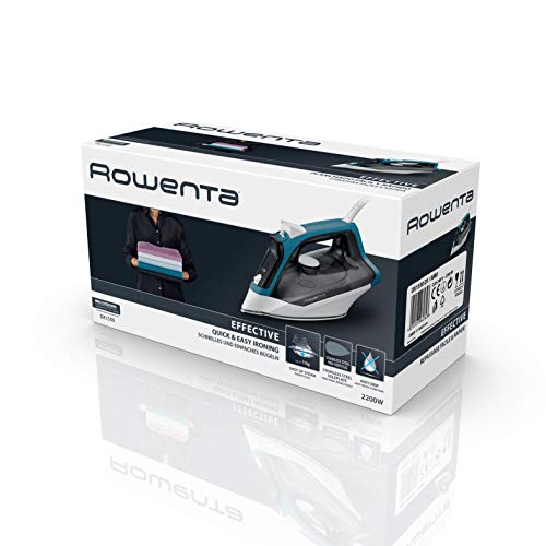 Rowenta Effective DX1550D1 - Plancha ropa vapor 2200 W, golpe de vapor 110 gr/min, vapor continuo 30 g/min, depósito de agua transparente, suela de acero inoxidable antirrayaduras, función Autosteam