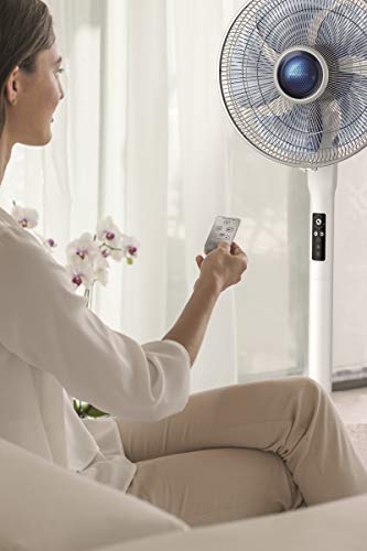 Rowenta Turbo Silence Extreme VU5770 Ventilador de pie potente, silencioso, mando a distancia, 5 velocidades, Brisa natural y Eco, temporizador, auto off, oscilación automática, altura regulable