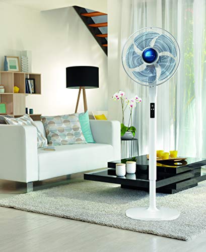 Rowenta Turbo Silence Extreme VU5770 Ventilador de pie potente, silencioso, mando a distancia, 5 velocidades, Brisa natural y Eco, temporizador, auto off, oscilación automática, altura regulable