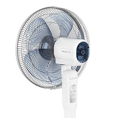 Rowenta Turbo Silence Extreme VU5770 Ventilador de pie potente, silencioso, mando a distancia, 5 velocidades, Brisa natural y Eco, temporizador, auto off, oscilación automática, altura regulable