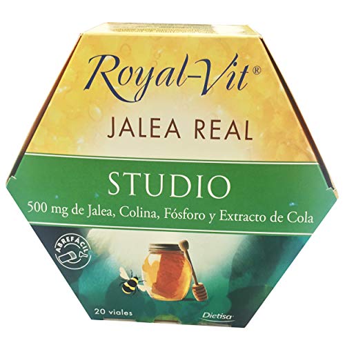 Royal-Vit Jalea Real Studio 20 Viales de 10 ml de Dietisa - Complemento Alimenticio con 500 mg de Jalea Real, Colina, Fósforo, Extracto de Cola y Vitamina B6 - Contribuye a la Concentración, la Buena Memoria y Ayuda a Disminuir la Fatiga