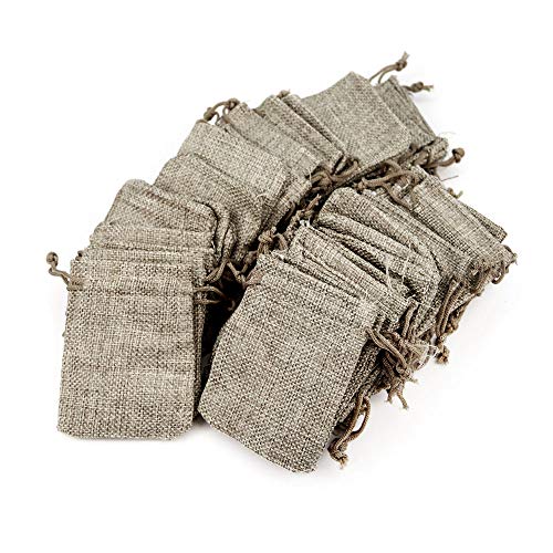 RUBY - 100 Bolsitas Saco de Yute 9cm x 7cm para Regalo joyeria, bolsita para Regalo de Tela de arpillera, Bodas, comuniones, Saco Navidad, reuniones, artesanía de Bricolaje (100pcs Natural)