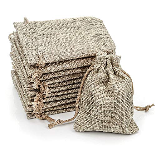 RUBY - 100 Bolsitas Saco de Yute 9cm x 7cm para Regalo joyeria, bolsita para Regalo de Tela de arpillera, Bodas, comuniones, Saco Navidad, reuniones, artesanía de Bricolaje (100pcs Natural)