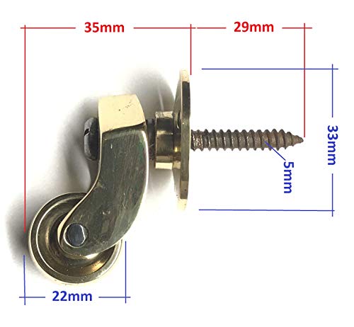Ruedas de latón macizo de alta calidad con ruedas de 22 mm – latón pulido auténtico – antiguo vintage – estilo tornillo – latón pulido – UK Company – Juego de 4