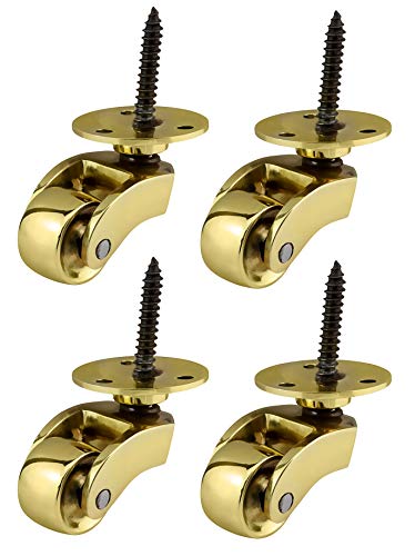 Ruedas de latón macizo de alta calidad con ruedas de 22 mm – latón pulido auténtico – antiguo vintage – estilo tornillo – latón pulido – UK Company – Juego de 4