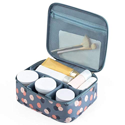 Ruesious Maquillaje Impermeable Bolsa de Maquillaje OrganizaNeceser de Maquillajes Belleza Impermeable, Maleta Estuche Portátil de Cosméticos de Gran Capacidad(Flor azul)