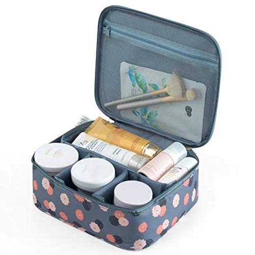 Ruesious Maquillaje Impermeable Bolsa de Maquillaje OrganizaNeceser de Maquillajes Belleza Impermeable, Maleta Estuche Portátil de Cosméticos de Gran Capacidad(Flor azul)