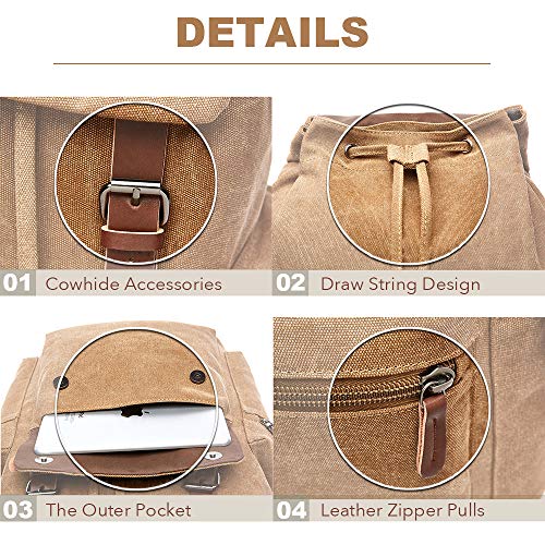 Rufun Mochila de Lona Vintage para portátiles Mochilas de Viaje Bolsa de Gran Capacidad Unisex (Marrón)