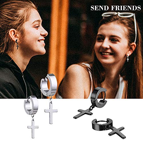 RUICHUANGS Pendientes Cruz Hombre Mujer, Pendientes de Aro, Aretes para Hombre y Mujer, Acero Inoxidable