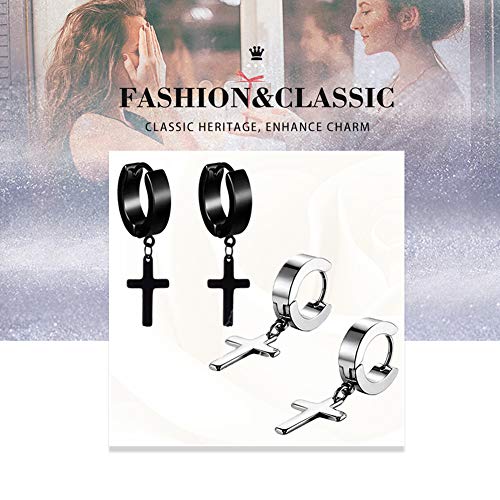 RUICHUANGS Pendientes Cruz Hombre Mujer, Pendientes de Aro, Aretes para Hombre y Mujer, Acero Inoxidable
