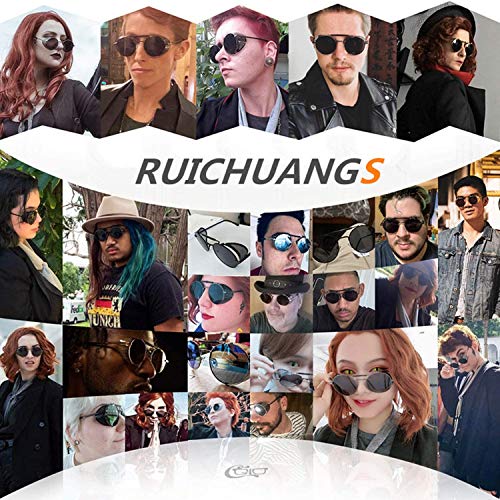 RUICHUANGS Retro Redondas Gafas De Sol Steampunk Hombres Mujeres, UV 400 Protección Lateral Marco De Metal,Marrón