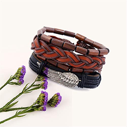 Ruikey Pulseras de Cuero Ajustables Pulseras de Cuero Mujer Personalizadas Pulsera Multi-Capa Pulsera del Diseño Creativo para Regalo de Cumpleaños