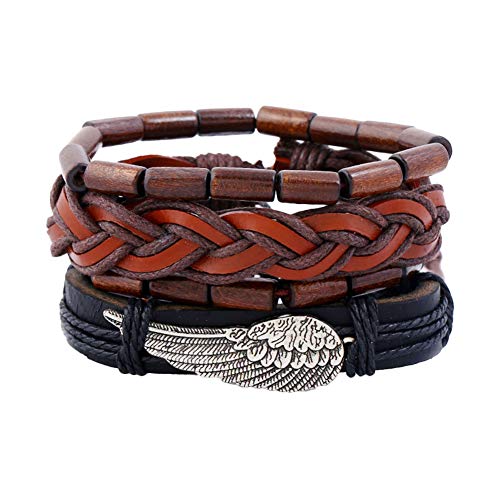 Ruikey Pulseras de Cuero Ajustables Pulseras de Cuero Mujer Personalizadas Pulsera Multi-Capa Pulsera del Diseño Creativo para Regalo de Cumpleaños