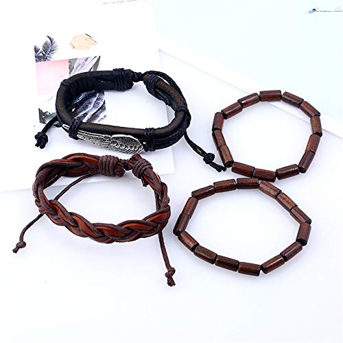 Ruikey Pulseras de Cuero Ajustables Pulseras de Cuero Mujer Personalizadas Pulsera Multi-Capa Pulsera del Diseño Creativo para Regalo de Cumpleaños