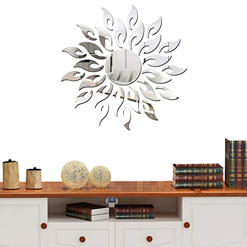 Ruiting Patrón 3D Sun de Plata acrílico Espejo Espejo Etiqueta Hoja de Inicio de Bricolaje decoración de la Pared Flor de Sun Espejo Decal