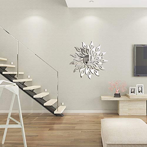 Ruiting Patrón 3D Sun de Plata acrílico Espejo Espejo Etiqueta Hoja de Inicio de Bricolaje decoración de la Pared Flor de Sun Espejo Decal