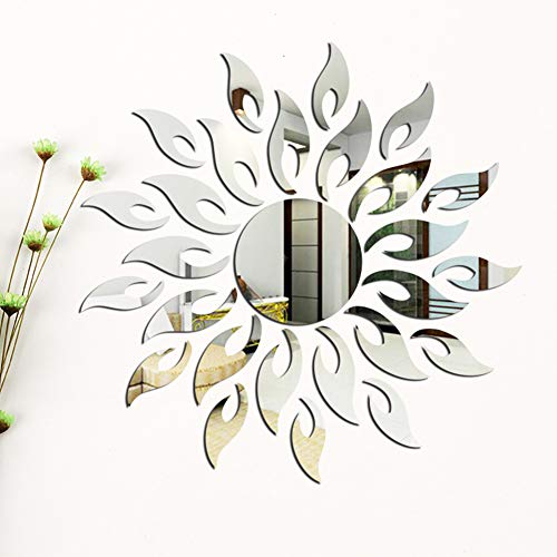 Ruiting Patrón 3D Sun de Plata acrílico Espejo Espejo Etiqueta Hoja de Inicio de Bricolaje decoración de la Pared Flor de Sun Espejo Decal