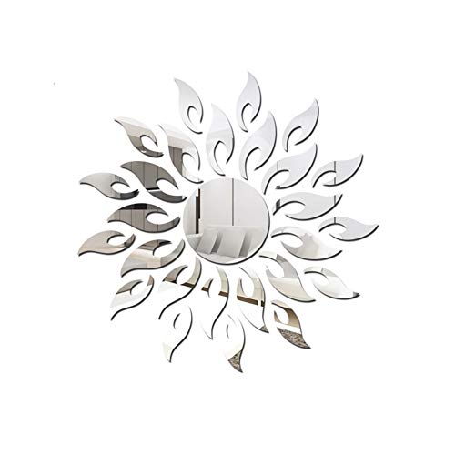 Ruiting Patrón 3D Sun de Plata acrílico Espejo Espejo Etiqueta Hoja de Inicio de Bricolaje decoración de la Pared Flor de Sun Espejo Decal