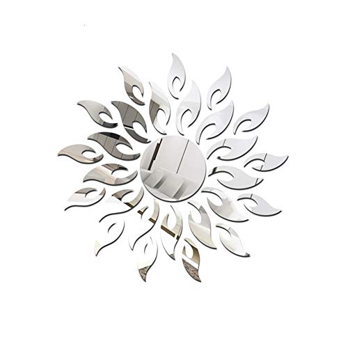 Ruiting Patrón 3D Sun de Plata acrílico Espejo Espejo Etiqueta Hoja de Inicio de Bricolaje decoración de la Pared Flor de Sun Espejo Decal