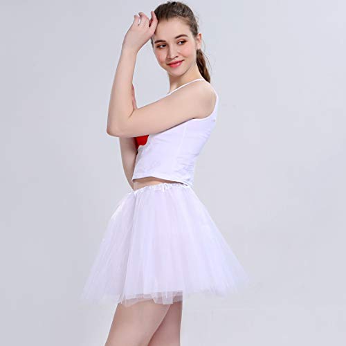 Ruiuzi Tutu Falda de Mujer Falda de Tul 50's Short Ballet 3 Capas Accesorios de Vestimenta de Baile Niñas para Vestirse Disfraces Danza (Blanco)