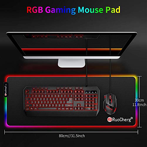 RuoCherg Alfombrillas de Ratón RGB, 12 Modos Led Gaming Mouse Pad con Superficie Impermeable Base de Goma Antideslizante para Gamers, PC y Portátiles