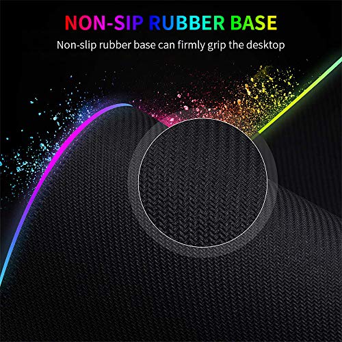 RuoCherg Alfombrillas de Ratón RGB, 12 Modos Led Gaming Mouse Pad con Superficie Impermeable Base de Goma Antideslizante para Gamers, PC y Portátiles