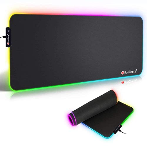 RuoCherg Alfombrillas de Ratón RGB, 12 Modos Led Gaming Mouse Pad con Superficie Impermeable Base de Goma Antideslizante para Gamers, PC y Portátiles