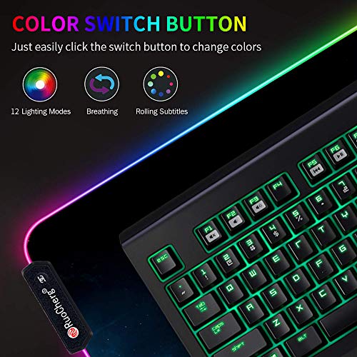 RuoCherg Alfombrillas de Ratón RGB, 12 Modos Led Gaming Mouse Pad con Superficie Impermeable Base de Goma Antideslizante para Gamers, PC y Portátiles