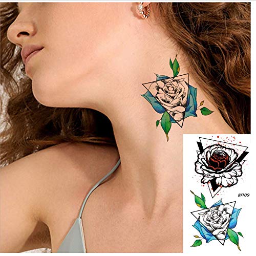 ruofengpuzi Chica Geométrica Rosa Etiqueta Engomada del Tatuaje Temporal Oreja DIY Arte del Tatuaje Femenino Pequeño Impermeable Etiqueta Engomada del Tatuaje Brazo Personalizado
