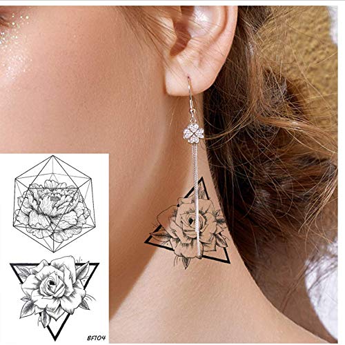 ruofengpuzi Cuello De La Oreja Sexy Flor Geométrica Pequeña Rosa Tatuaje Temporal De Las Mujeres Tatuaje del Brazo Pegatinas Cuerpo Impermeable Falso Tatuaje Pegatinas
