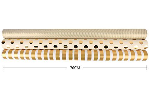 RUSPEPA Rollo De Papel Para Envolver Regalos - Estampado Dorado Para Cumpleaños, Día De Fiesta, Boda, Baby Shower Papel De Regalo - 3 Rollos - 76 X 305 CM Por Rollo