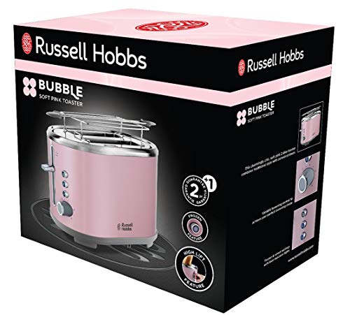 Russell Hobbs Bubble - Tostadora (2 Ranuras Anchas, para 2 Rebanadas, Acero Inoxidable, Rosa Pastel) - ref. 25081-56