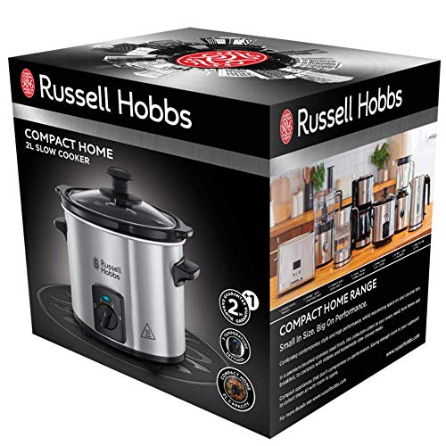 Russell Hobbs Compact Home - Olla de Cocción Lenta Compacta (Olla Baja Temperatura, Acero Inox y Negro, 2l) -ref. 25570-56