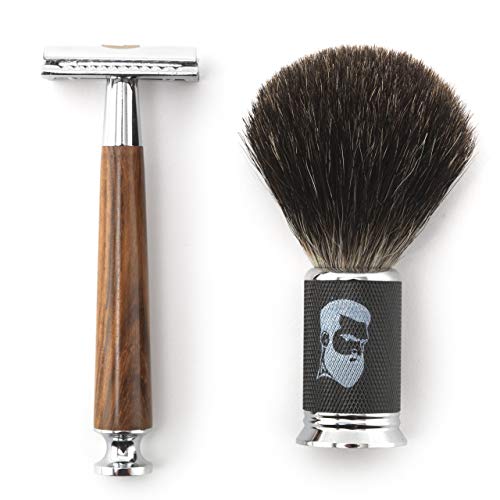 Rusty Bob - Maquinilla de afeitar y cepillo de afeitar hecha de pelo de tejón y el afeitado y cinco hojas de afeitar - Safety Razor - Set 10