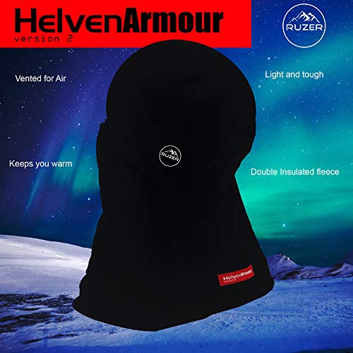 RUZER HELVENArmour v2 - Forro polar térmico extra cálido para deporte máscara de esquí ciclismo moto jogging nieve viento pasamontañas gorro capucha protección fría filtro de aire transpirable