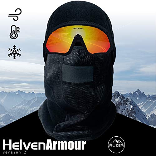 RUZER HELVENArmour v2 - Forro polar térmico extra cálido para deporte máscara de esquí ciclismo moto jogging nieve viento pasamontañas gorro capucha protección fría filtro de aire transpirable