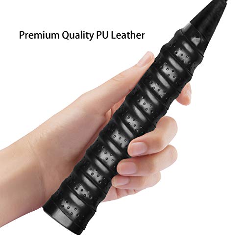 RYACO Cinta Agarres de PU para Raqueta 6pcs, Grip para el Mango Súper Absorbentes Perforados Antideslizantes para Raqueta de Tenis Bádminton Squash Caña de Pescar Alivio de Golpes, Negro Azul Amarillo