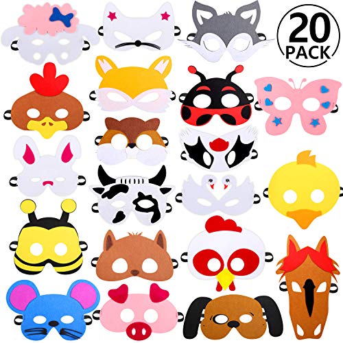Rymall Mascaras Animales para Niños, 20 PCS Máscaras de Fiesta Máscaras de Cosplay Ideal para Festivales, Fiestas y El Regalo de Cumpleaños