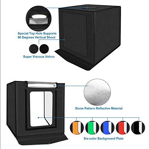 RZiioo Caja de luz para Estudio fotográfico Carpa de luz portátil LED 5500K Mini Kit de Carpa de Estudio de fotografía de 30W con 6 Fondos extraíbles,40cm