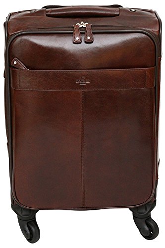 S Babila - Maleta de cabina con ruedas - Con funda para ordenador portátil de 14" - Cuero - Marrón oscuro