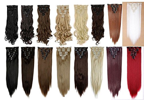 S-noilite® 17" (43 cm) extensiones de cabello cabeza completa clip en extensiones de pelo Ombre ondulado rizado - marron oscuro
