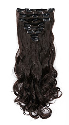 S-noilite® 17" (43 cm) extensiones de cabello cabeza completa clip en extensiones de pelo Ombre ondulado rizado - marron oscuro