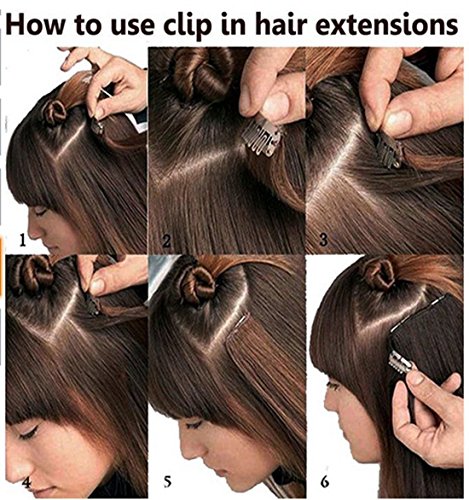 S-noilite® 17" (43 cm) extensiones de cabello cabeza completa clip en extensiones de pelo Ombre ondulado rizado - negro oscuro