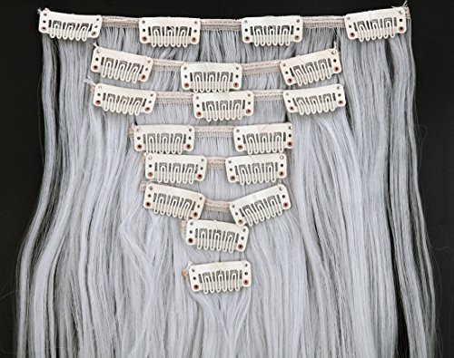 S-noilite® 24" (60 cm) extensiones de cabello cabeza completa clip en extensiones de pelo Ombre ondulado rizado - Gris plateado