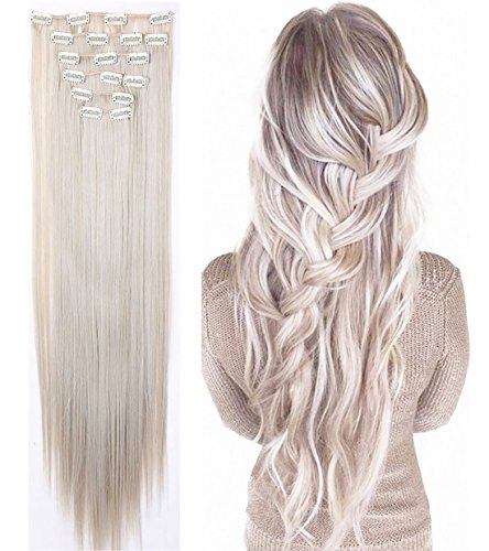 S-noilite 66 cm lisa 8 piezas Clip en extensiones pelo cabello piezas gris Rubio Mix plata gris