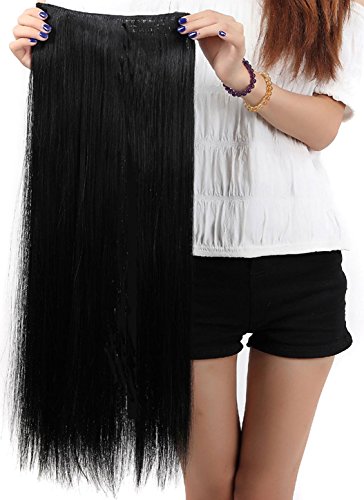 S-noilite - Clip de extensiones de pelo, cabello moreno, 76 cm, color negro profundo