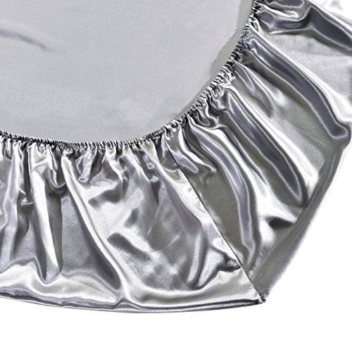 Sábana bajera ajustable de satén, suave y cómoda, transpirable, antiarrugas, colores resistentes, antimanchas y duraderas, seda sintética, gris, matrimonio