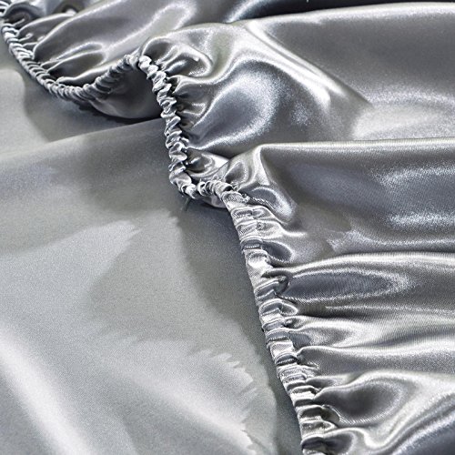 Sábana bajera ajustable de satén, suave y cómoda, transpirable, antiarrugas, colores resistentes, antimanchas y duraderas, seda sintética, gris, matrimonio